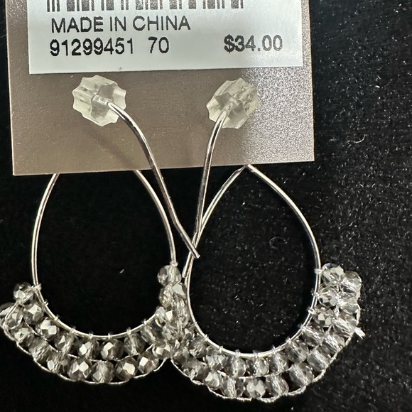Nwt j Jill silver toned dangling earrings with tiny rhinestones, fishhook backs - Picture 4 of 4